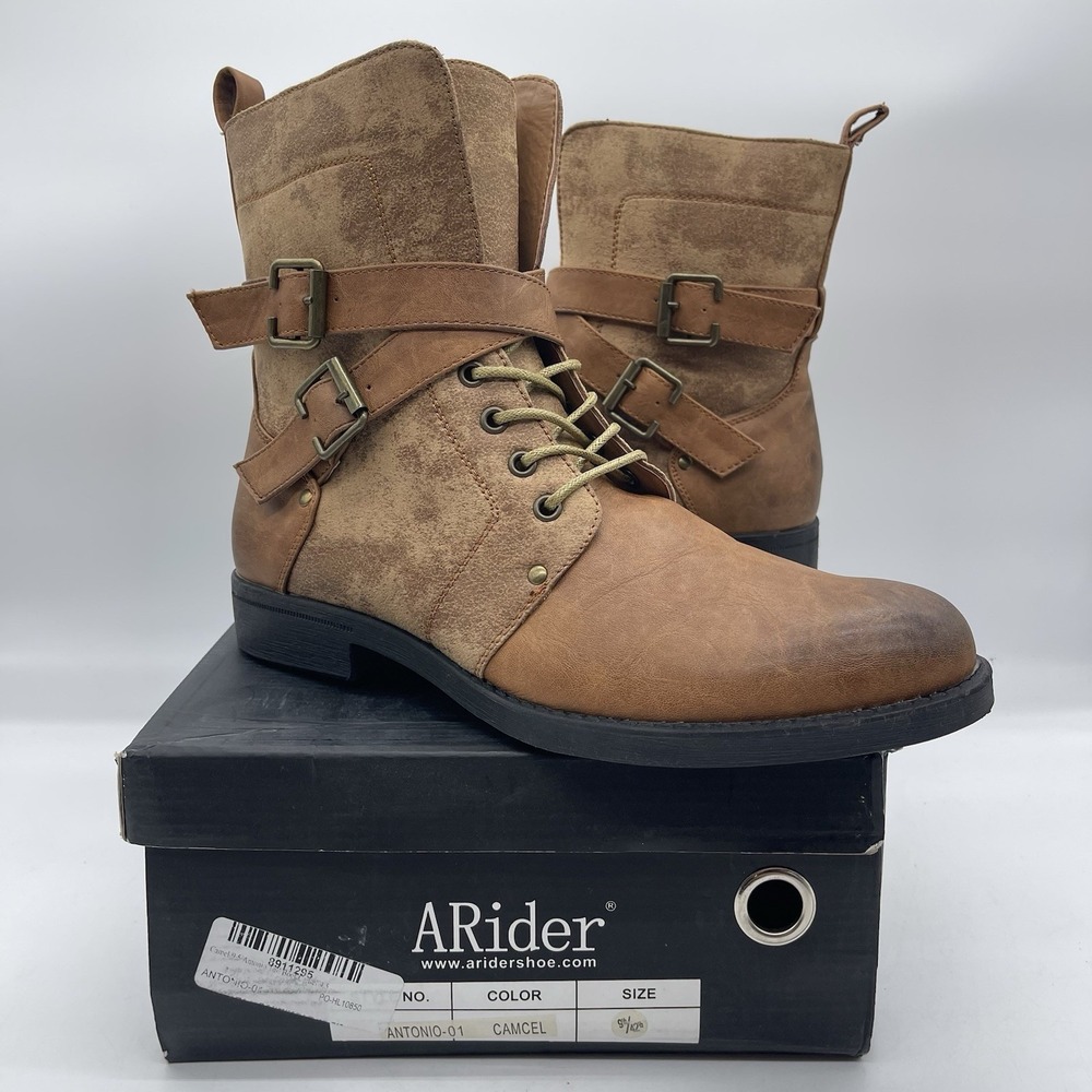 ARider Antonio-01 Men's Size 9.5 Moto Leather Boots Camel Brown Casual Shoes